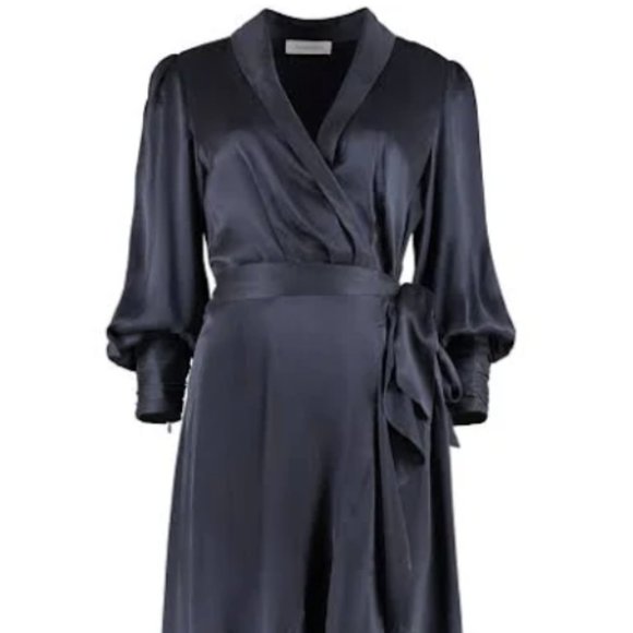 zimmermann silk wrap dress navy Zimmermann Silk Wrap Mini Dress Navy Blue Size 14